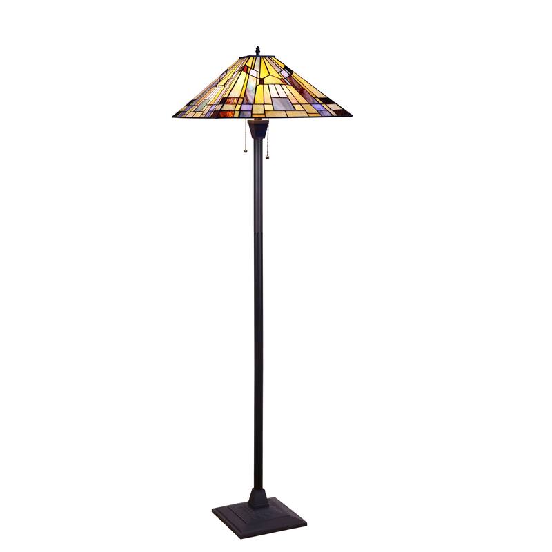 Tiffany-Style Mission Design Blackish Bronze Floor Lamp - Traditional