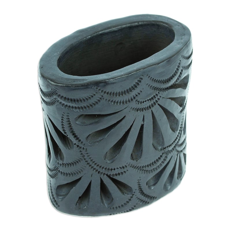 Novica Handmade Oval & Peacock Barro Negro Mini Flower Pot