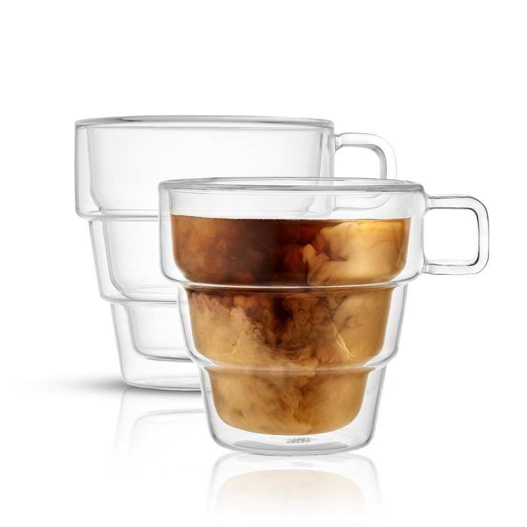 JoyJolt Palo Double Wall Stackable Coffee Glasses, 16 Oz Set of 2 - 15.9 oz