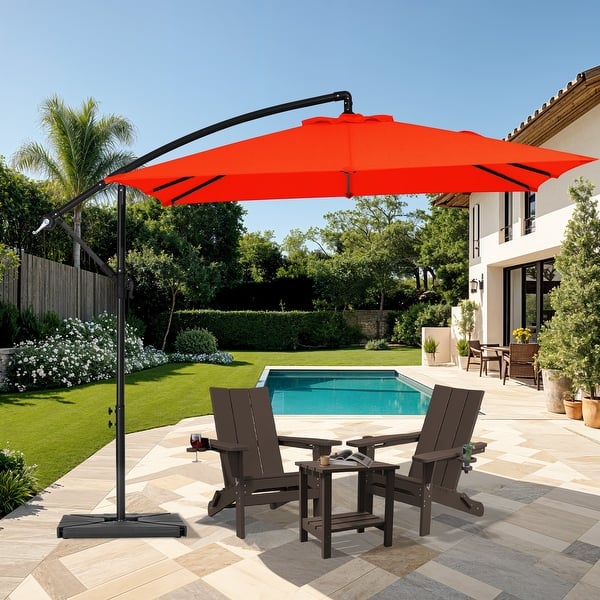 coral coast 8.5-ft. square offset patio umbrella BLUU SYCAMORE 8.2 * 8.2 FT Cantilever Umbrella, Aluminum Outdoor with UV Protection Solution-dyed Fabric Canopy, 360 Rotation Infinite Tilt & Cross Base (Navy Blue) release the locking mechanism to rotate Easy California Umbrella Cali Series 10'