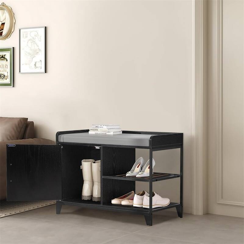 Bench for Entryway 2-Tier Shoe Rack - 27.4"D x 18.9"W x 13.4"H - Pure Black