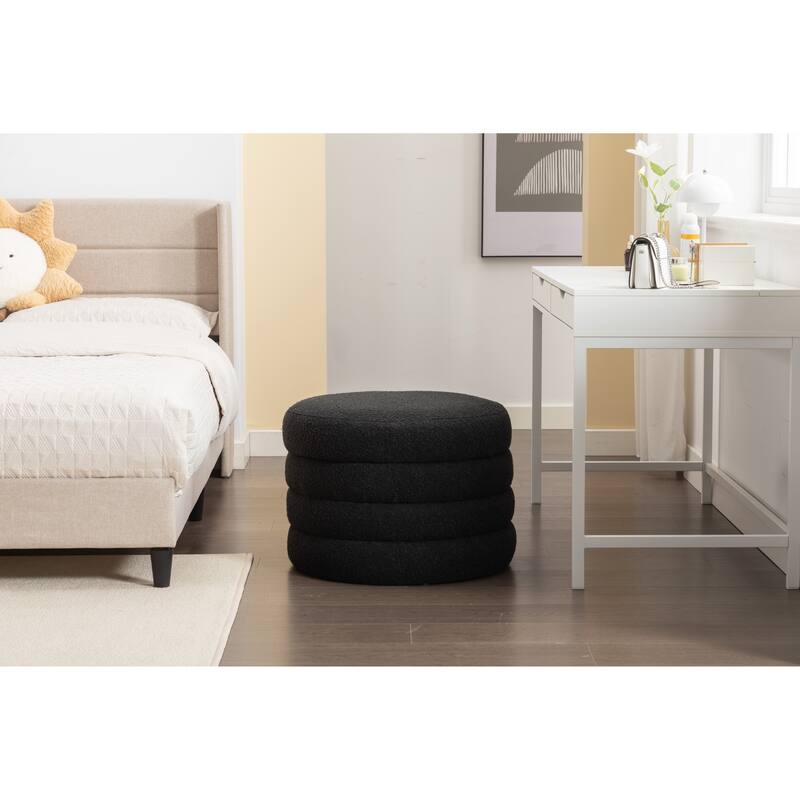 Round Storage Ottoman Footstool, Boucle Fabric Upholstered Vanity Stool, Small Ottomans Table with Removable Lid