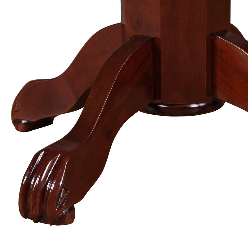 Ava 42 Inch Wood Pub Bar Table, Sunburst Design, Carved Pedestal, Dark Brown