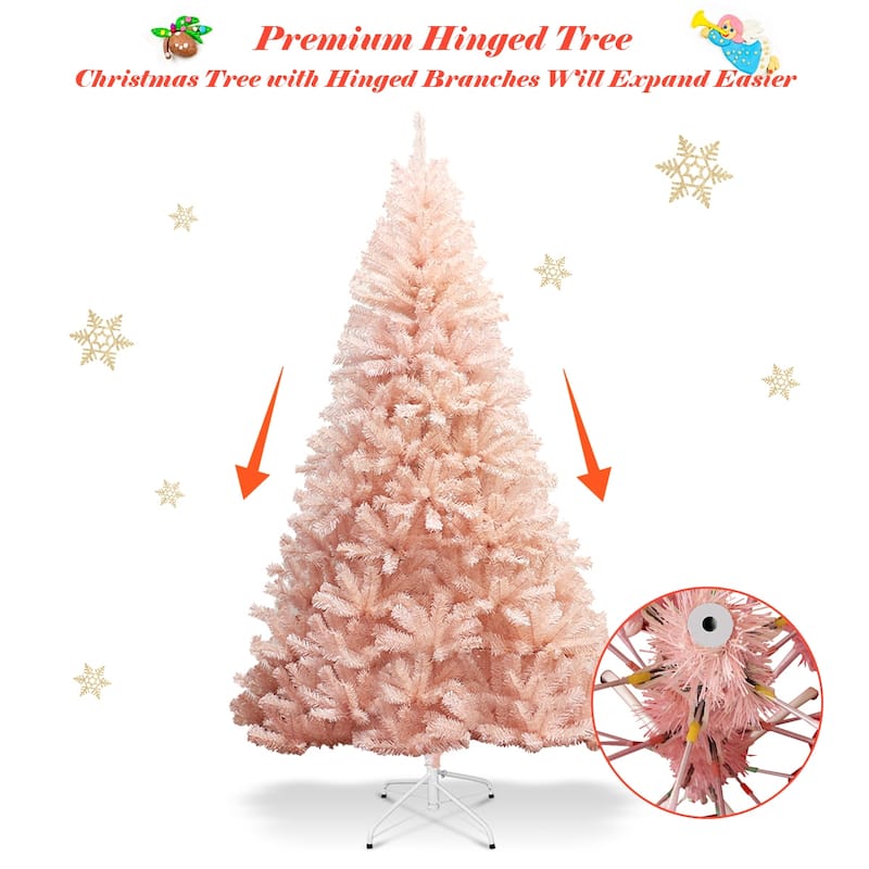 Gymax 6ft/ 7ft Pink Classic Pine Christmas Tree Artificial Hinged - See Details