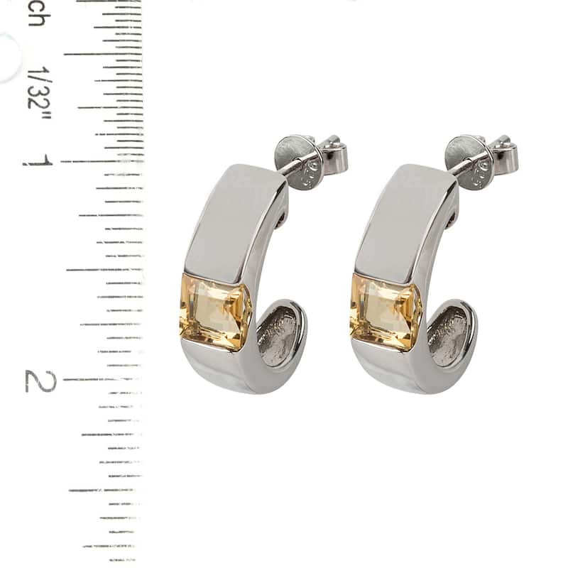 925 Sterling Silver Citrine Hoop Earring