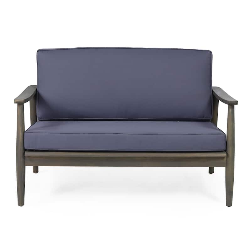 Roxy 2pc Outdoor Loveseat and Coffee Table Set, Acacia Wood, Dark Gray