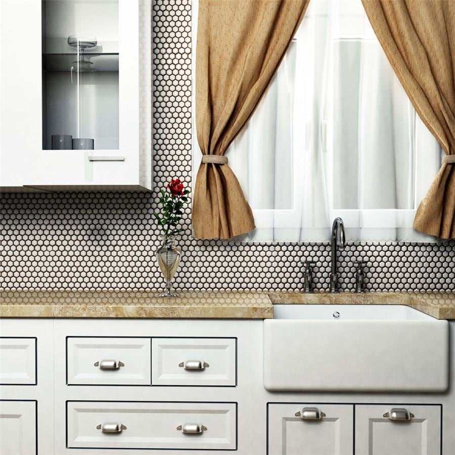 Merola Tile Metro 1" Hex Glossy White 10-1/4" x 11-7/8" Porcelain Floor and Wall Tile