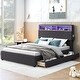 preview thumbnail 3 of 17, Multiple Storage,Full Size Upholstered Platform Bed with Storage Headboard, LED, USB Charging and 2 Drawers