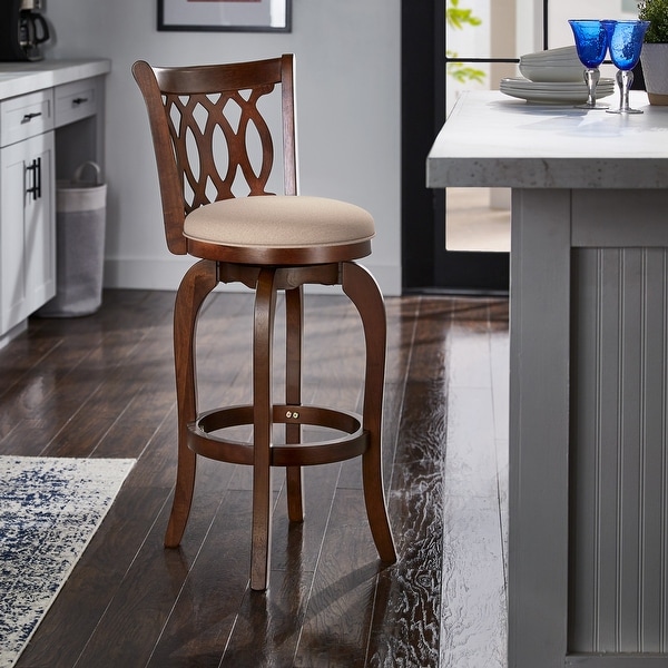 Verona Linen Scroll back Swivel 29 inch Bar Stool by iNSPIRE Q Classic On Sale Bed Bath Beyond 4101679