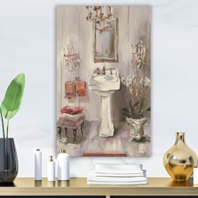 Designart "French Bath La baignoire I" Traditional Bathroom Premium Canvas Wall Art - Grey
