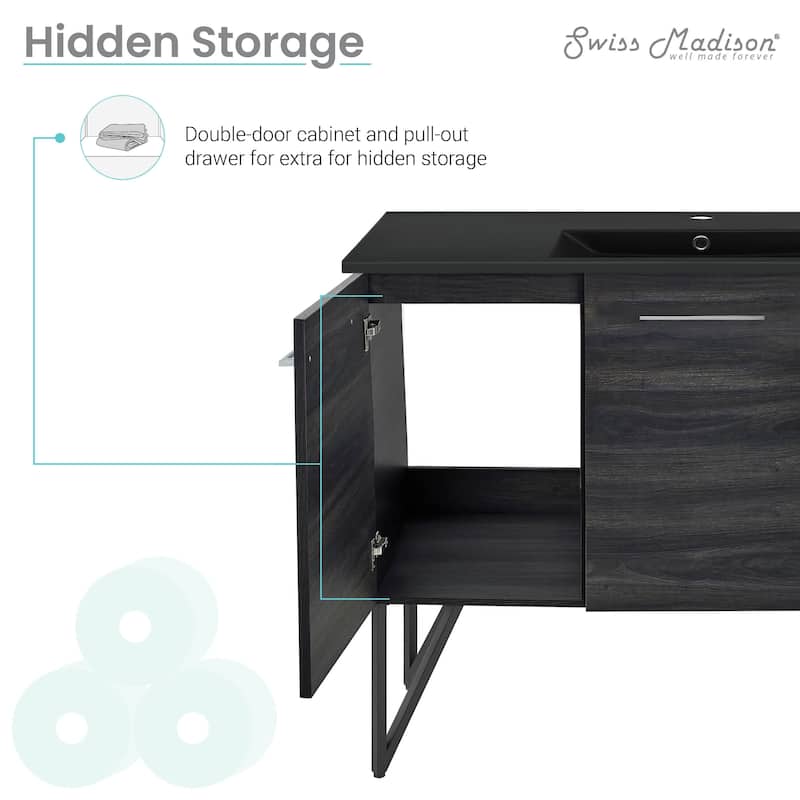 Annecy 48 In. Black Walnut Bathroom Vanity With Black Ceramic Sink Top