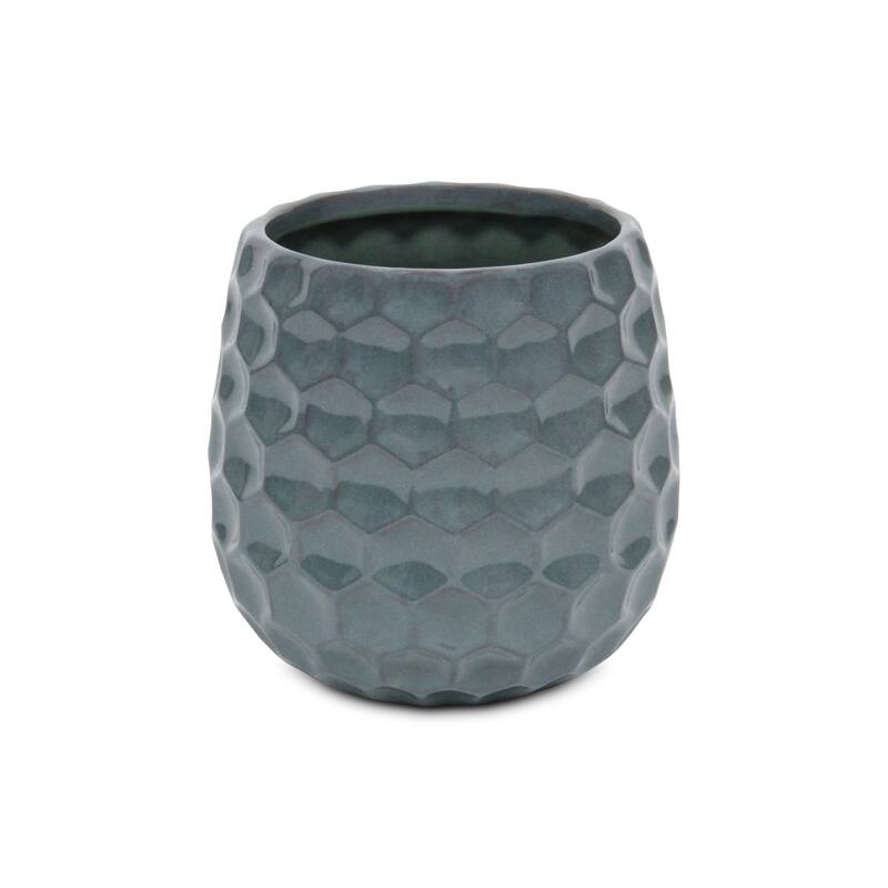 HomeRoots Blue Ceramic 38 Ounce Round Distressed Pot Planter - 5.75 in. x 5.50 in. x 5.75 in.