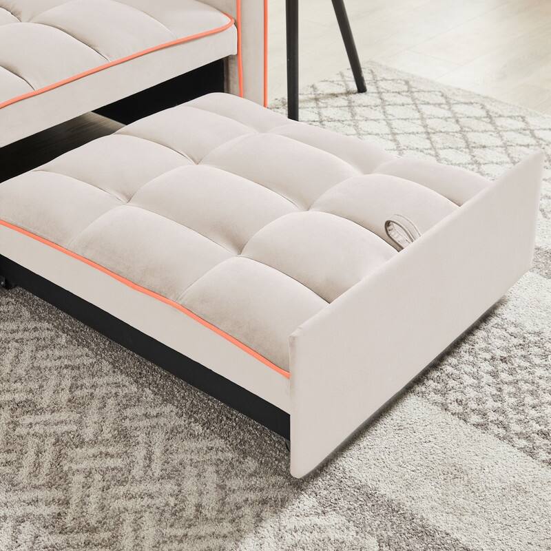 3 In1 Upholstered Sleeper Sofa with Poll out Bed,Adjustable Back and Side Pockets