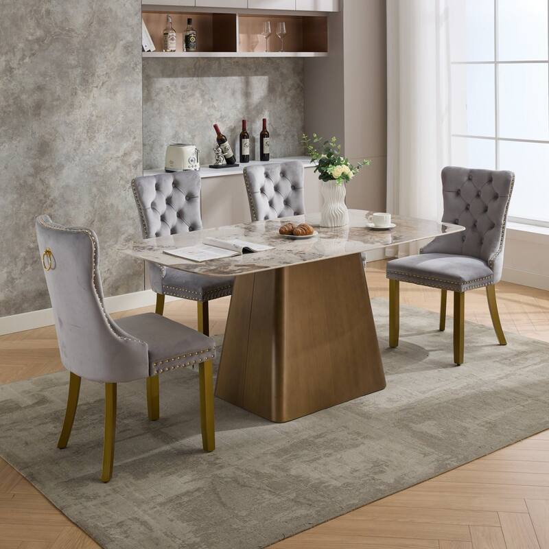 Roomfitters Upholstered Dining Chairs Set of 2 with Nailhead Trim and Gold Legs, Modern Side Chairs for Kitchen