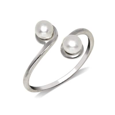 Curata Solid 925 Sterling Silver Freshwater Cultured Pearl Bypass Adjustable Toe Ring (10mmx15mm)