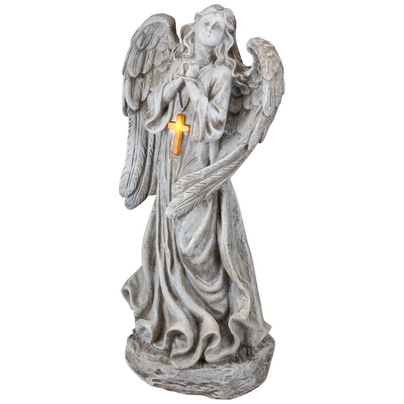 LED Solar Lighted Angel with Cross Garden Statue - 19"
