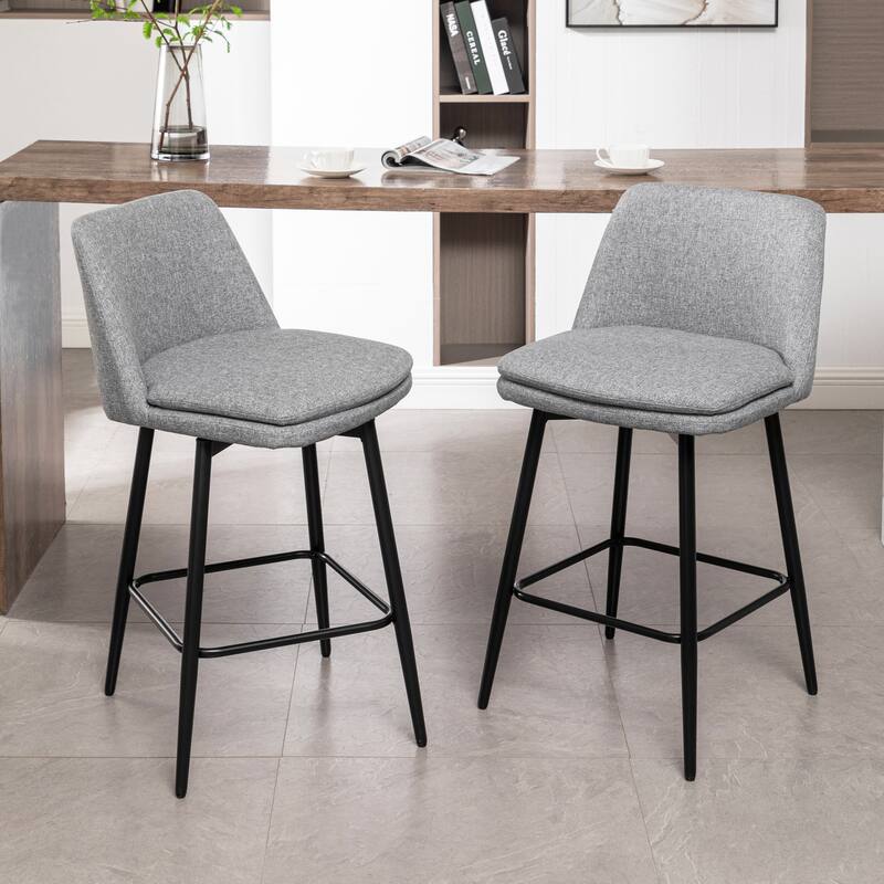 Counter Height Swivel Bar Stools Set of 2, 360° Swivel Upholstered Barstools with Back and Metal Legs, 25.6" Seat Height - Beige