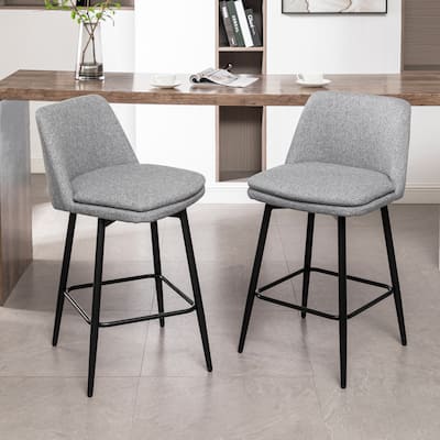 Counter Height Swivel Bar Stools Set of 2, 360° Swivel Upholstered Barstools with Back and Metal Legs, 25.6" Seat Height