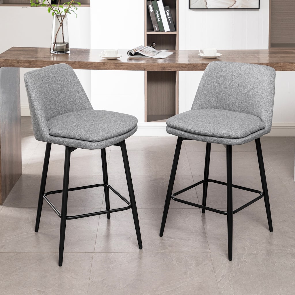 Counter Height Swivel Bar Stools Set of 2, 360°Swivel Upholstered Barstools with Back and Metal Legs, 25.6" Seat Height