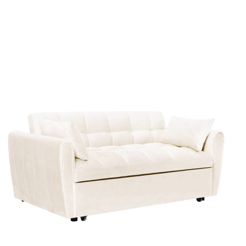64.96" Velvet 3-in-1 Convertible Sofa Bed with Adjustable Back, Storage Pocket, and 500lb Weight Capacity