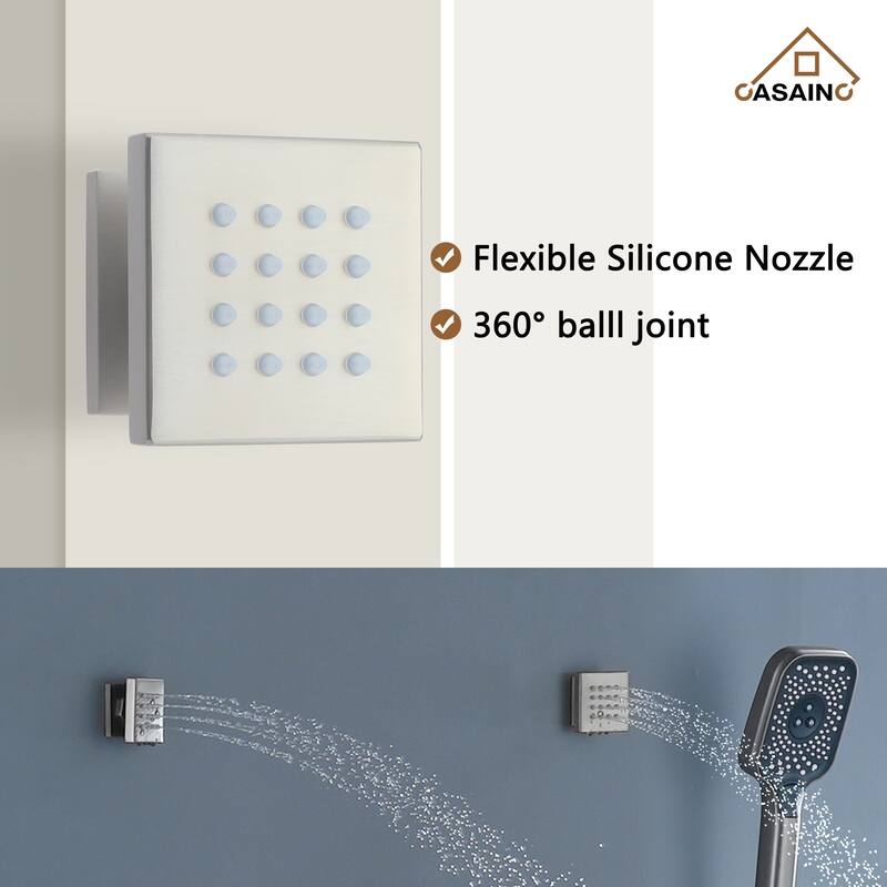 Wall Mount 12 Inch Rainfall Shower Head 3 Function Thermostatic Shower System with 6 Body Jets