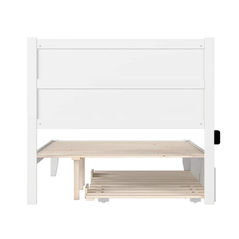 Full Bed with Trundle - Rustic Romance Platform Bed Frame - White Finish - HomeStock