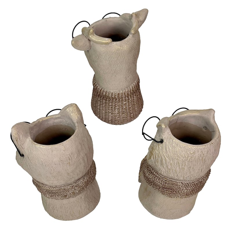 Set Of 3 Bespectacled Animal Vases Fox Owl Deer Gold Accent Knit