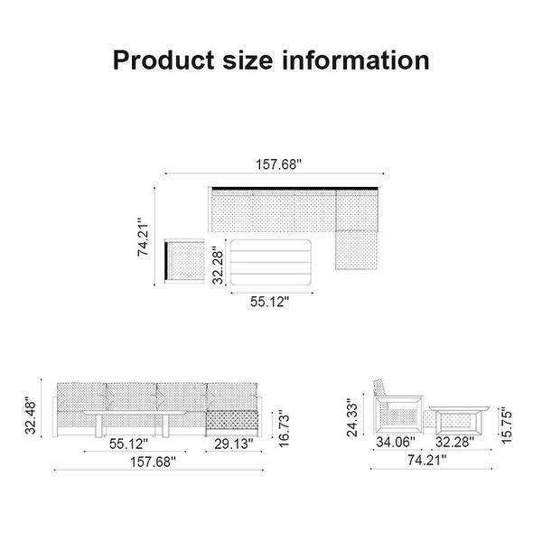dimension image slide 4 of 7, PURPLE LEAF Caesar Open-End Khaki Outdoor Couch with 9.6" Thick for Yard Porch Deck Patio Conversation Sets
