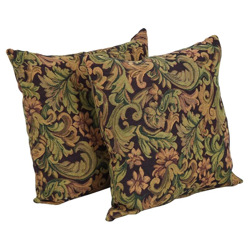 17-inch Tapestry Throw Pillows (Set of 1, 2,or 4) - Set of 2 - Brown Damask
