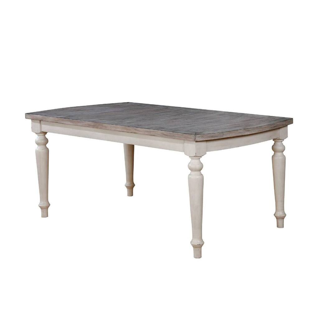 Wooden Dining Table in Antique White and Gray Finish