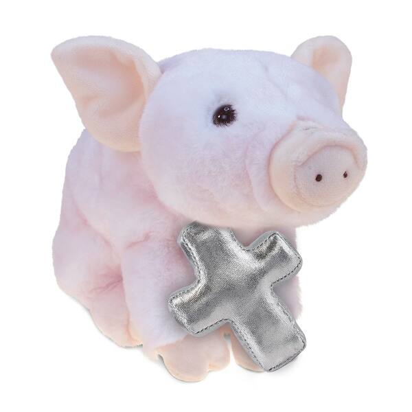 slide 2 of 6, DolliBu Cute Squat Piggy Stuffed Animal with Silver Cross Plush Toy - 7 inches