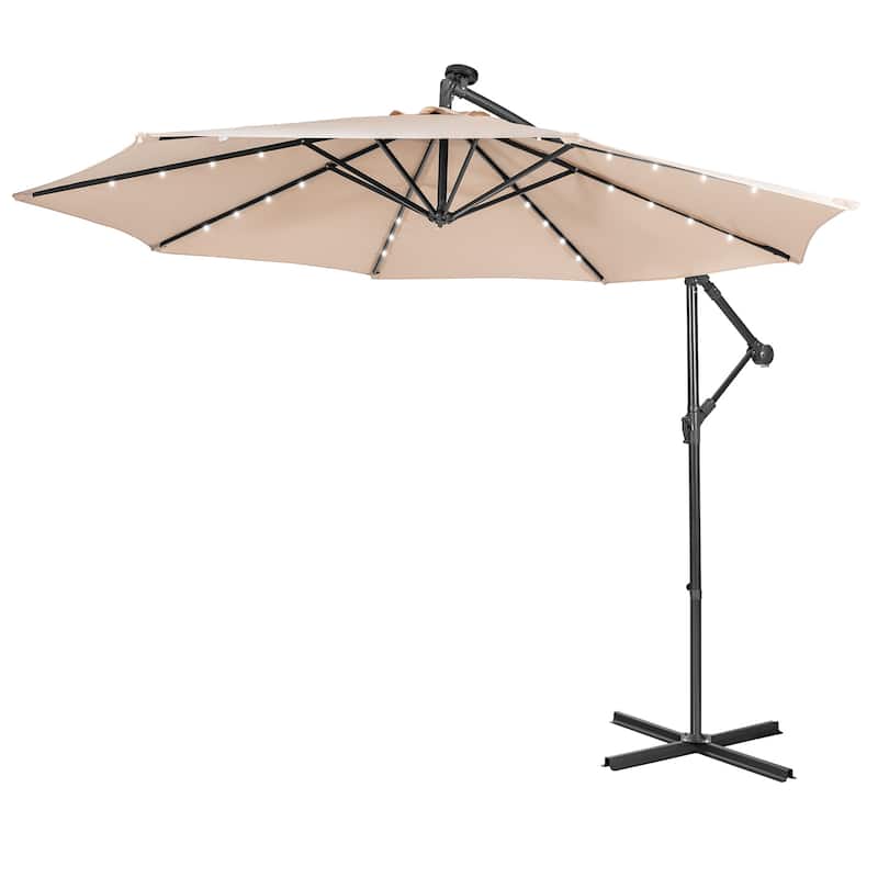 10 FT Patio Umbrella Powered Offset Umbrella with 32 LED Lights - Beige