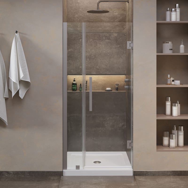 OVE Panama Alcove Frameless Pivot Hinge Shower Door Kit with Base Pan, 2025