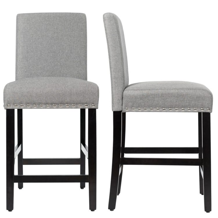25-Inch Set of 2 Kitchen Curved Backrest Dining Chairs with Rubber Wood Legs and Adjustable Foot Pads