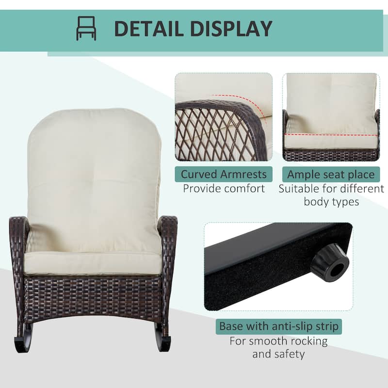 Outsunny Outdoor Wicker Rocking Chair with Cushion and Steel Frame, High Weight Capacity for Patio, Garden, Backyard
