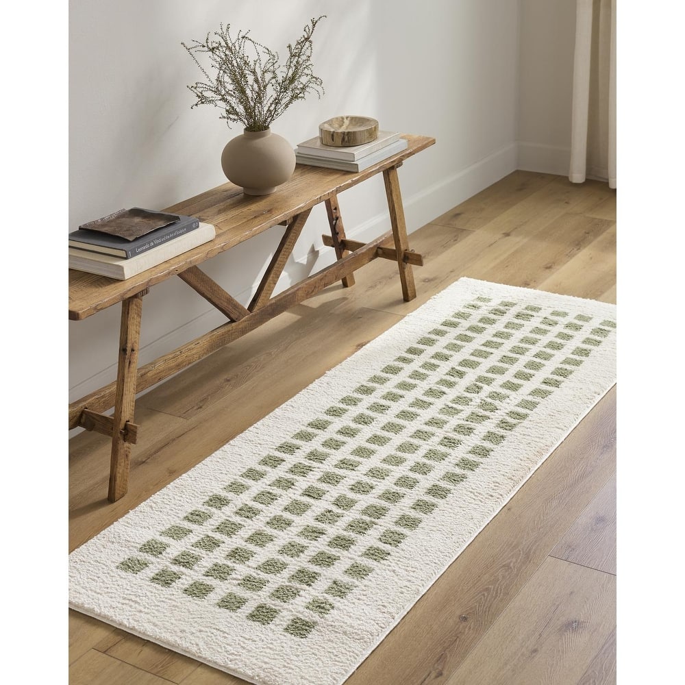 Livabliss Scandinavian Fossay Shag Checkered Washable Area Rug