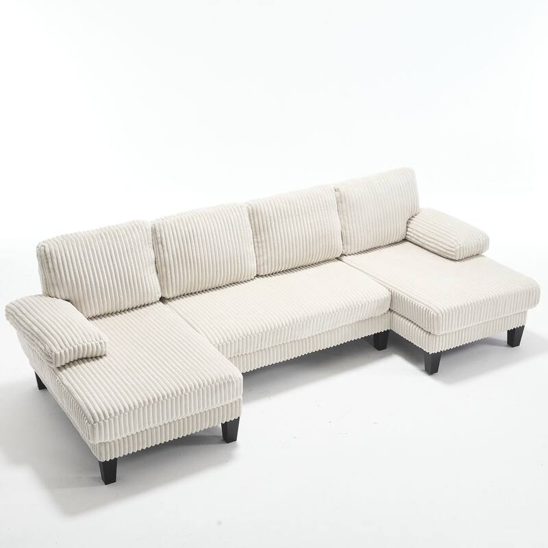 U-Shaped Modular Sectional Sofa with Double Chaise Lounge, Convertible Deep Seat Sleeper Sofa, Velvet Upholstered 4 Seater Sofa