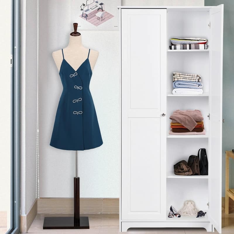 72" Double Door 5-tier Wardrobe Storage Cabinet White