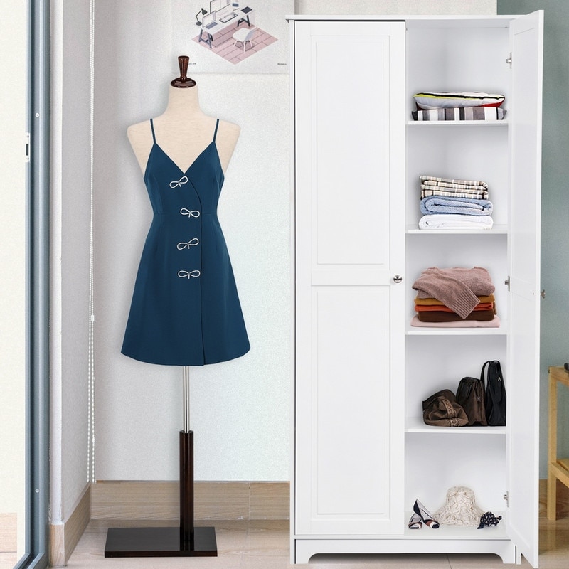 72" Double Door 5-tier Wardrobe Storage Cabinet White