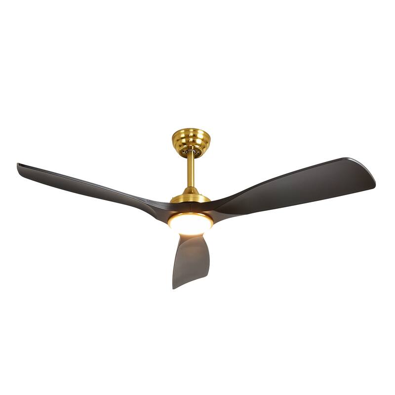 52 in. Indoor/Outdoor Dimmable Ceiling Fan With Light for Patios, Modern Noiseless Ceiling Fan with Remote APP Control - Black and gold