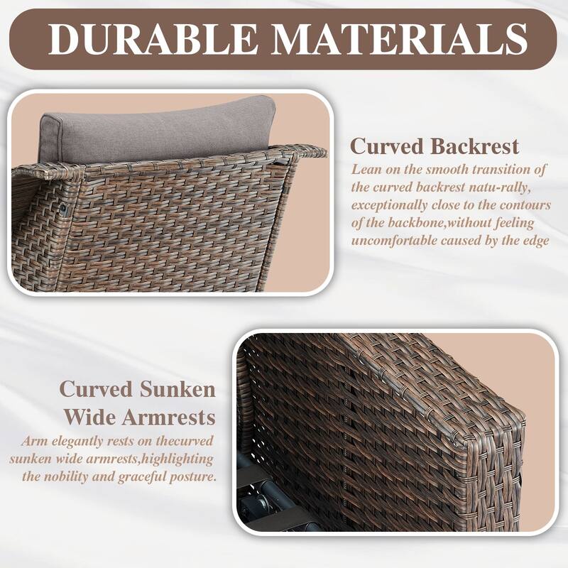 Outdoor Rattan Gliding Chair Set of 3 with Glass Table - Brown