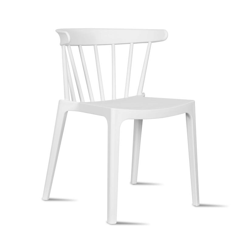 Set of 2 Stackable Modern Plastic Low Back Windsor Dining Chairs With Spindle Back For Kitchen Indoor Outdoor Patio Office