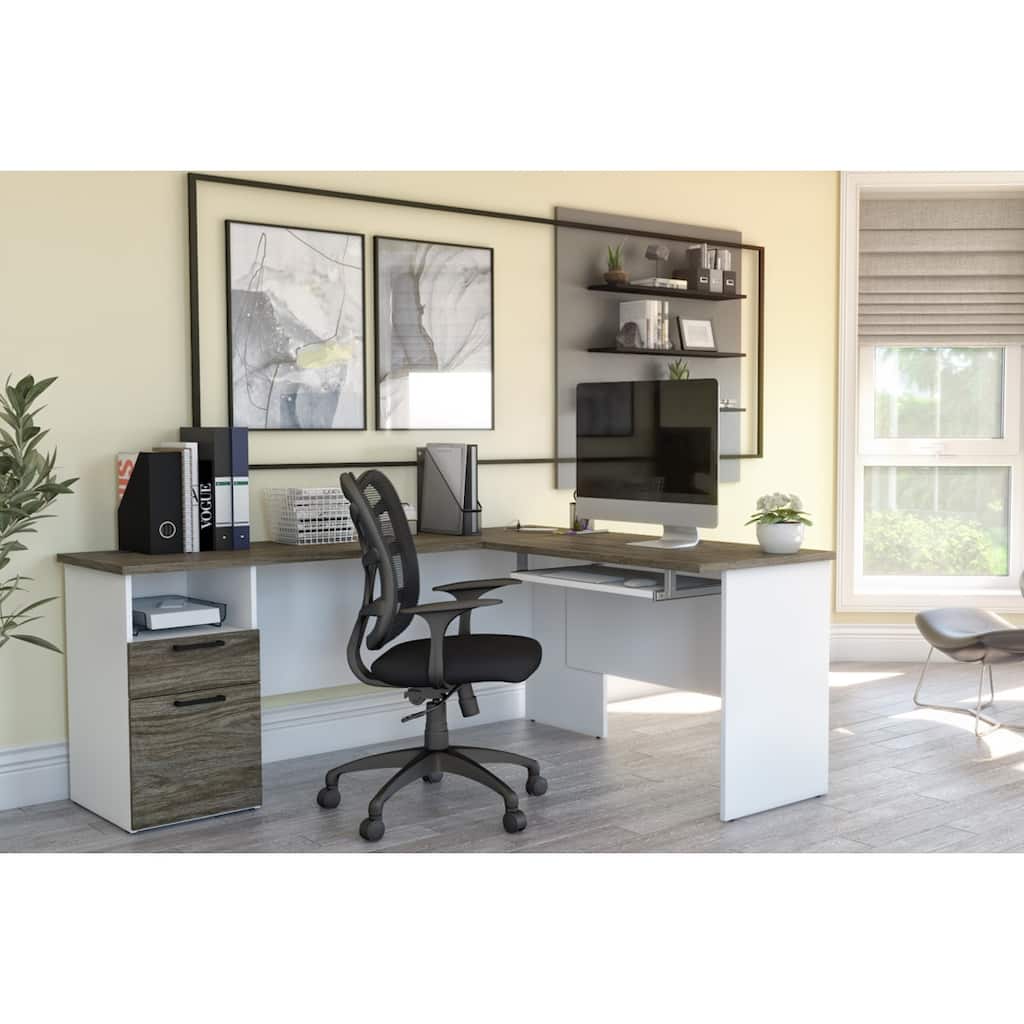Bestar Norma 71W L-Shaped Desk with Drawers and Keyboard Tray