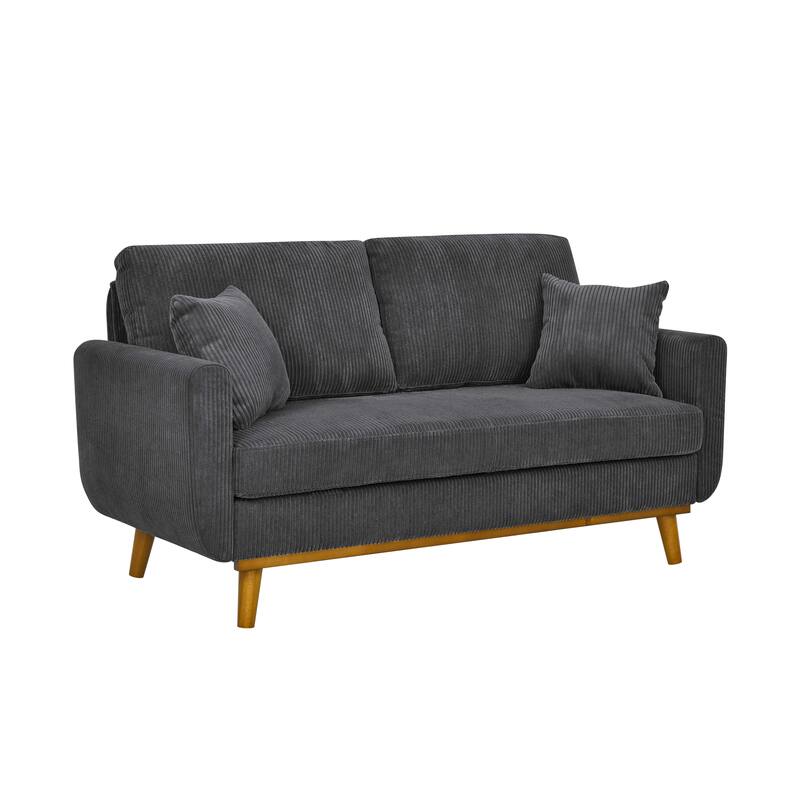 Asher Mid-Century Corduroy Sofa,Flared Arms,And A Sturdy Solid Wood Frame With Tapered Legs In A Warm Walnut Finish.