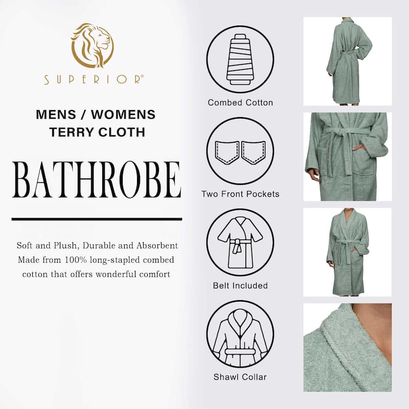 100% Cotton Soft Terry Adult Unisex Lightweight Bathrobe by Superior