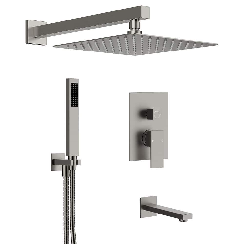 GRANDJOY 10" 3-in-1 Shower System with Rainfall Head, Handheld and Tub Spout, Pressure Balance Valve