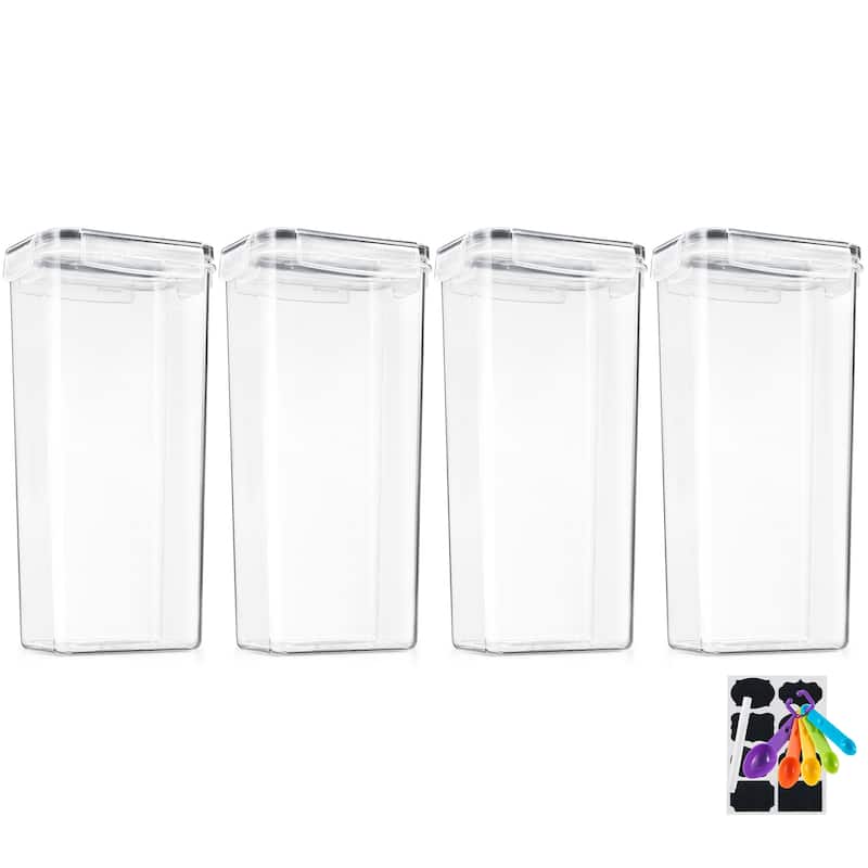 Sorbus Airtight Cereal Dispenser Easy Pour Canister Set with Lids Kitchen Pantry Stackable Storage Food Organizer - 4 Pack - 11.6"L X 5.6"W X 3.7H - Clear