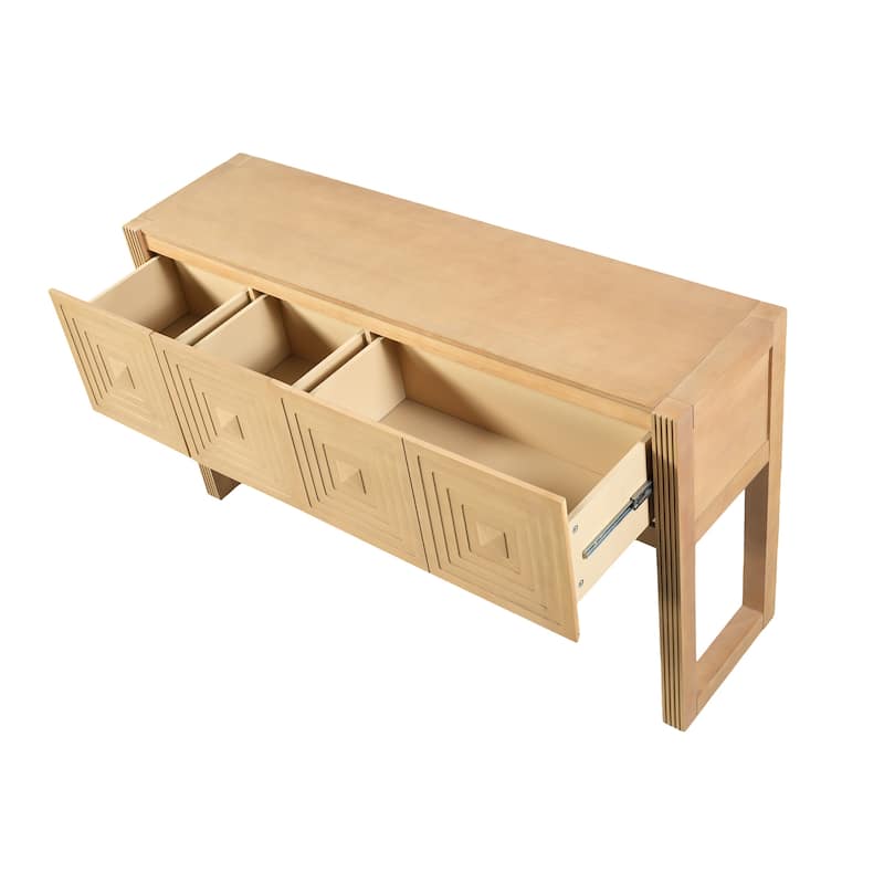 Christopher Knight Home - Modern Geometric Carved Console Table with Soft-Close Drawers & Fluted Legs for Living Room, Hallway