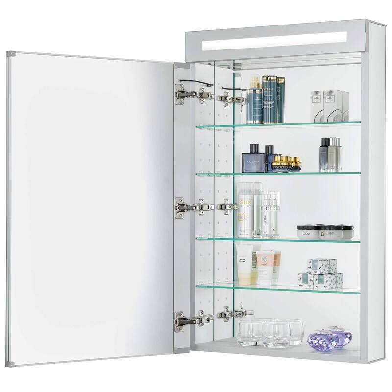 Bathroom Medicine Cabinet, Aluminum, Recessed/Surface Mount, Mirrored Interior w/LED