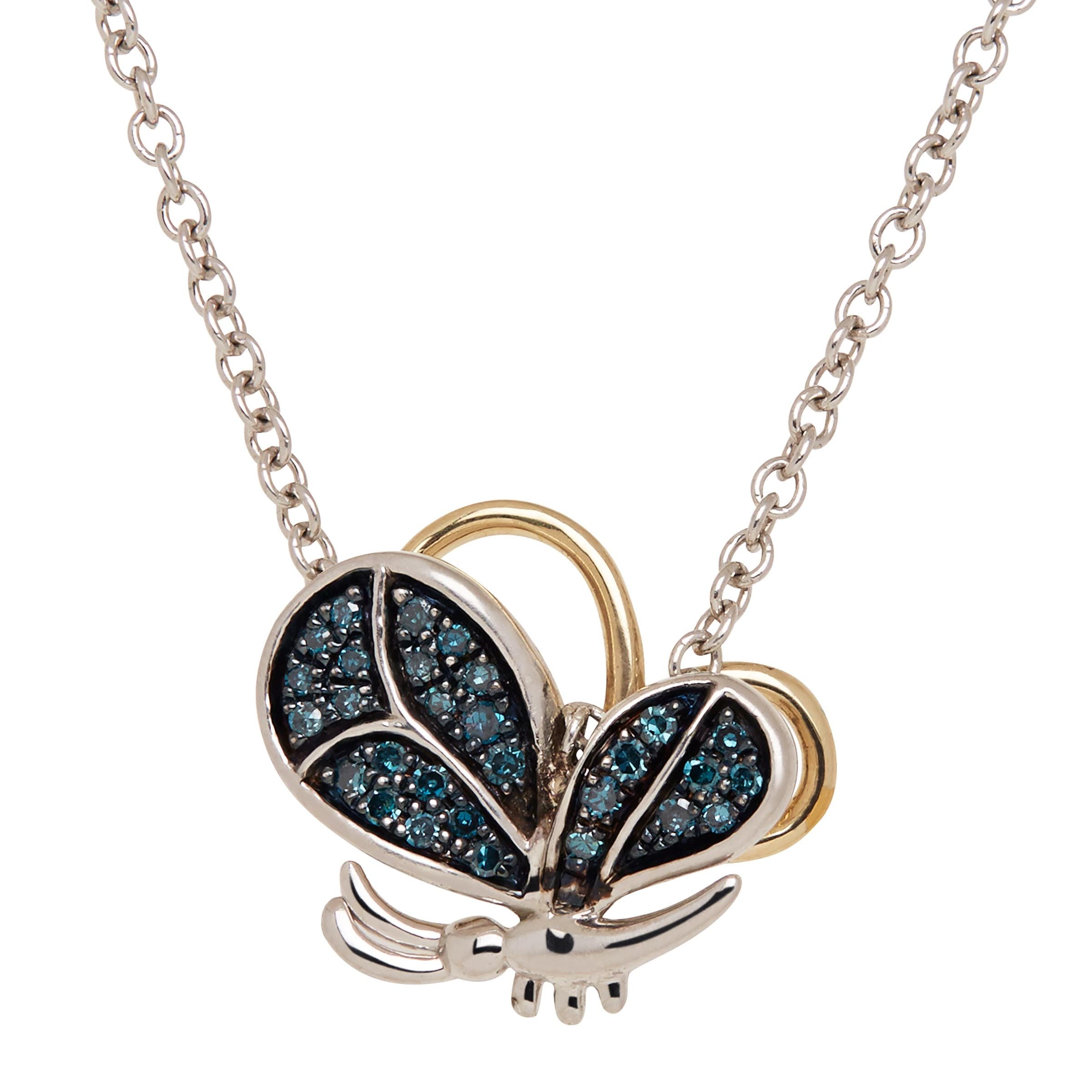 1//8 ct Blue Diamond Butterfly Pendant in Sterling Silver /& 14K Gold
